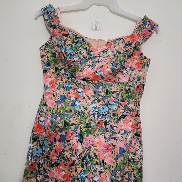 AIDAN BY AIDAN MATTOX Off Shoulder Sheath Dress Pink Floral Garden Party Slit 10 - Picture 6 of 15